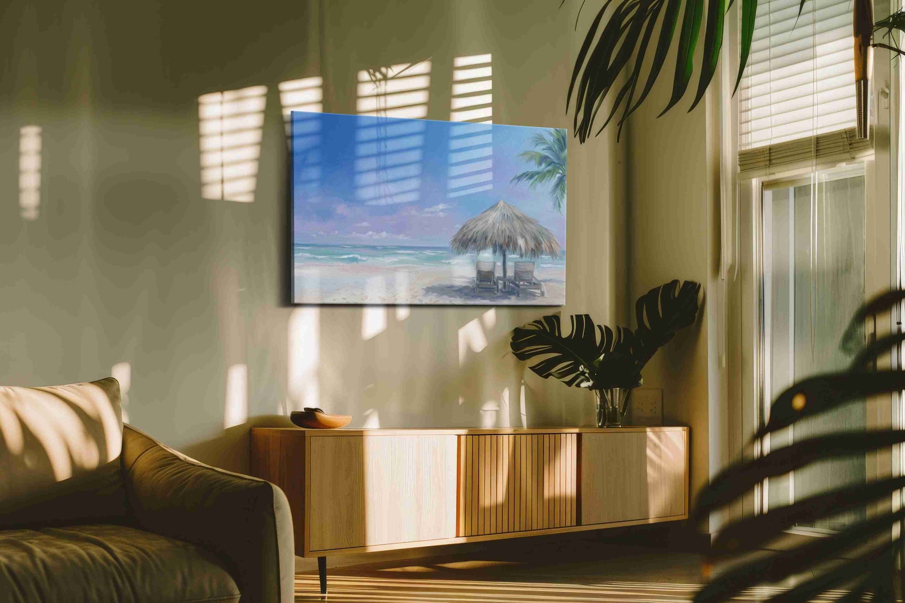 Whisper of the Tidal Palms beach canvas print in a hung canvas mockup