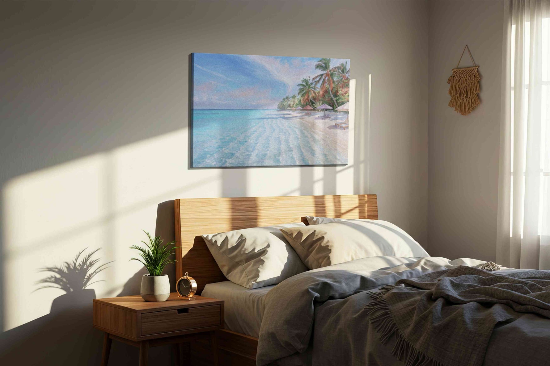 Whispers of Turquoise Tide beach canvas print, displayed in a bedroom