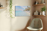 Whispers of Turquoise Tide beach canvas print styled in a living room
