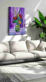 Amethyst Garden Mosaic floral canvas print in a modern interior mockup