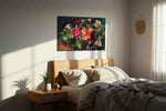 Midnight Bouquet Reverie floral canvas print, displayed in a bedroom