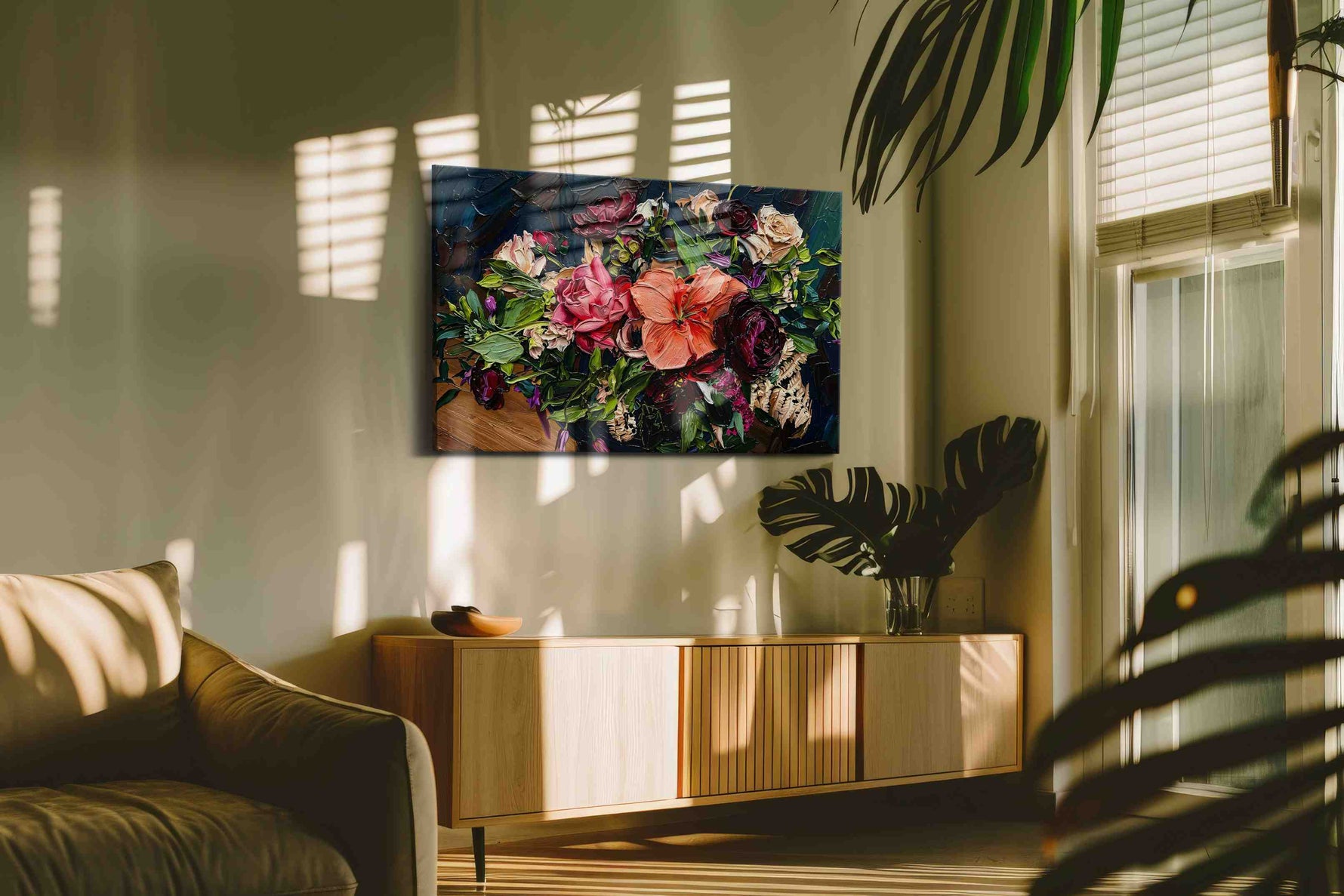 Midnight Bouquet Reverie floral canvas print, on wall, lifestyle preview