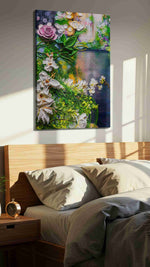 Moonlit Petals in Reverie floral canvas print, displayed in a bedroom