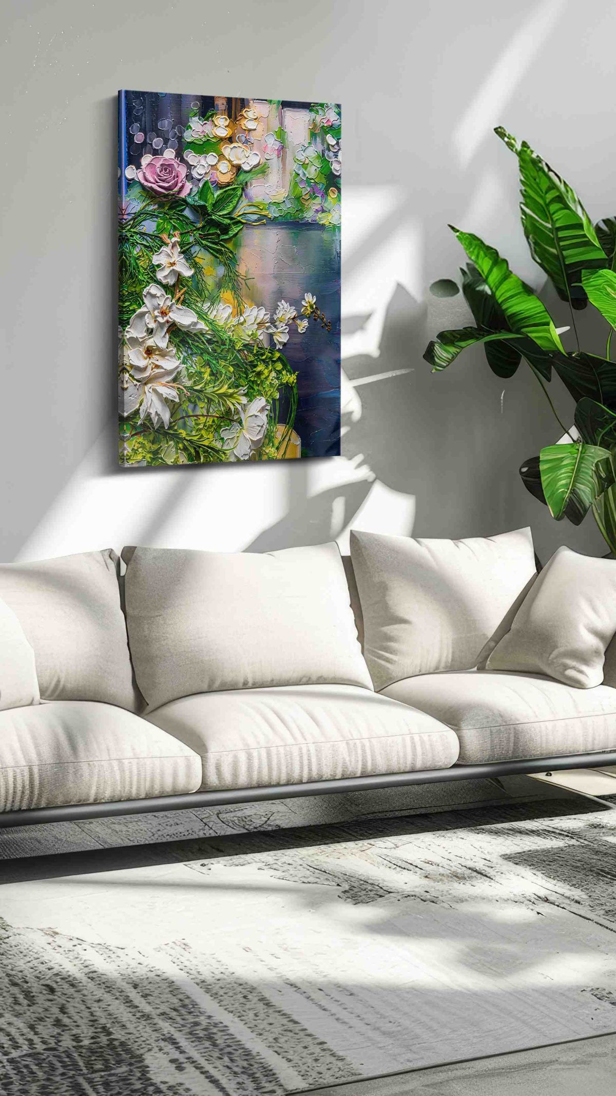 Moonlit Petals in Reverie floral canvas print, on wall, lifestyle preview