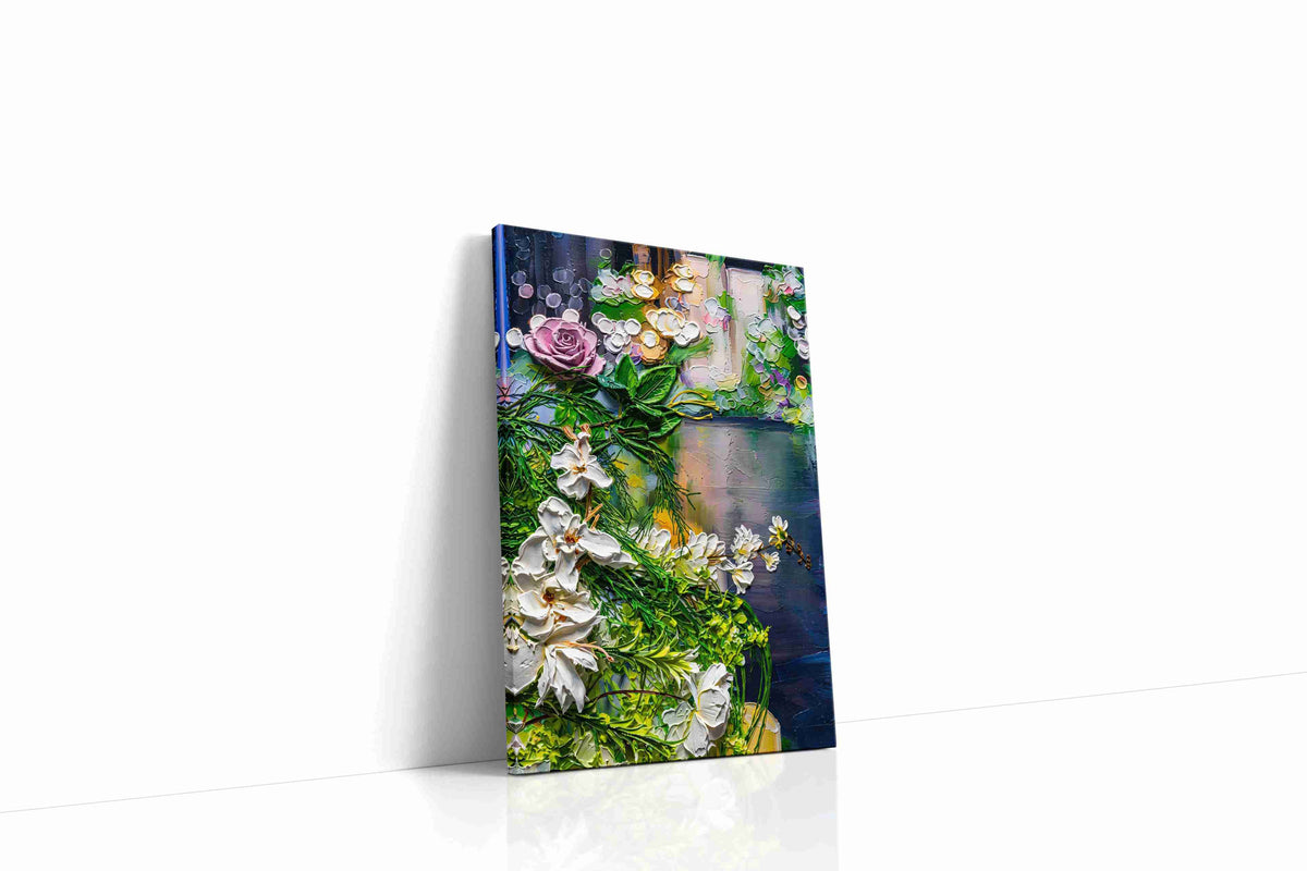 Moonlit Petals in Reverie floral canvas print gallery-wrapped portrait canvas studio shot