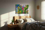 Roseglass Reverie floral canvas print, displayed in a bedroom