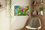 Roseglass Reverie floral canvas print, displayed in a living room