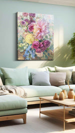 Whispered Petals at Dawn floral canvas print, hanging on wall