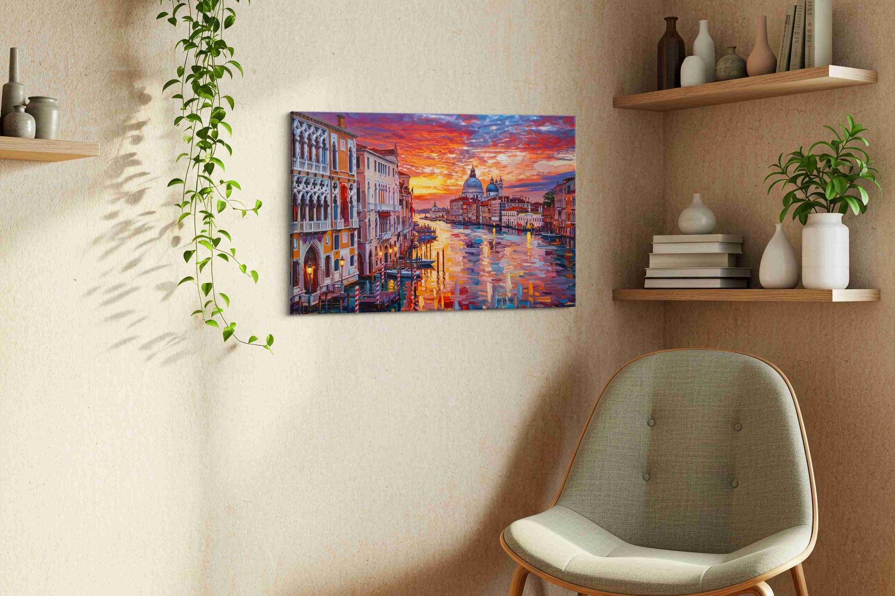 Ember Tide in Venice landmarks canvas print, displayed in a living room