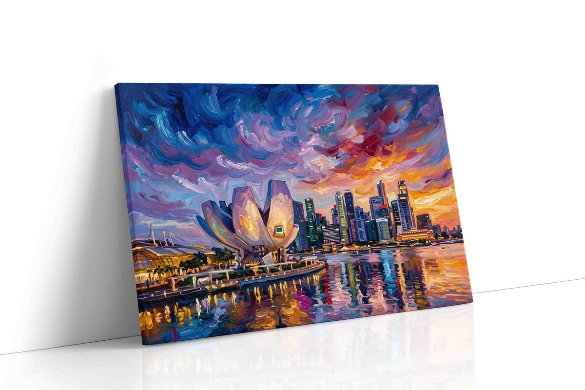 Orchid Skies Over Marina Bay landmarks canvas print, gallery-wrapped, ready to hang