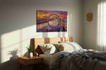 Twilight Passage Reverie landmarks canvas print, displayed in a bedroom