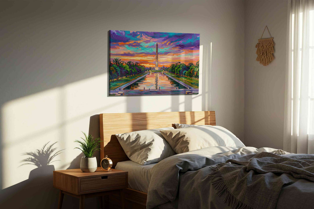 Violet Fire Over the Reflecting Pool - Landmark Wall Art, Travel Canvas Print, Famous Places Art