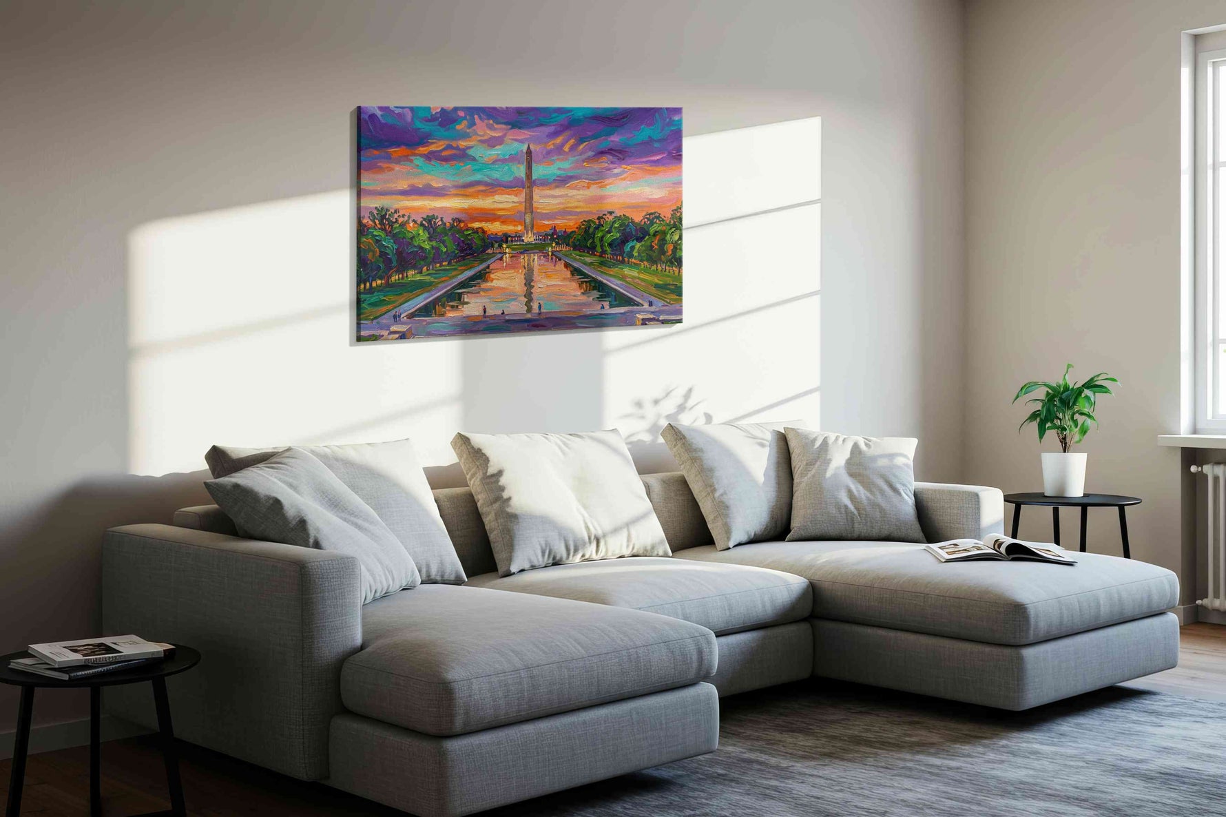Violet Fire Over the Reflecting Pool landmarks canvas print, gallery-wrapped, ready to hang — view 3