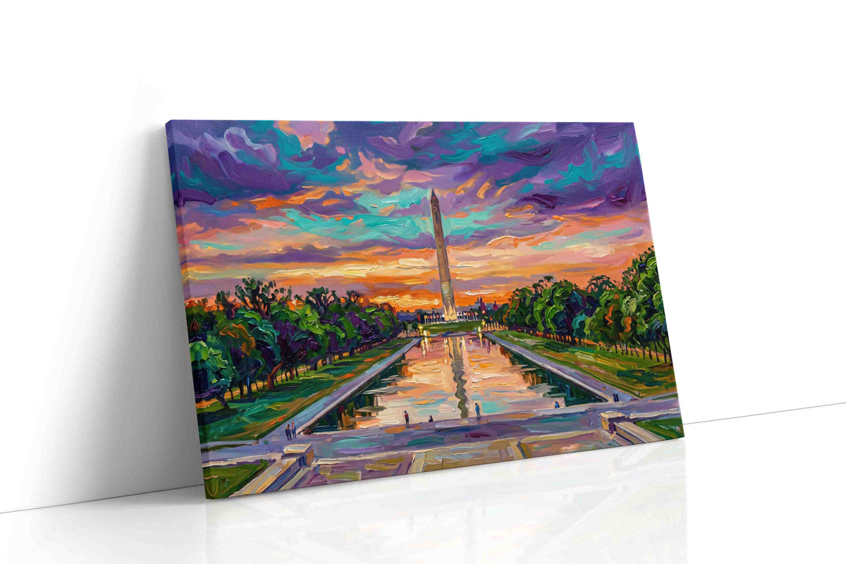 Violet Fire Over the Reflecting Pool landmarks canvas print, gallery-wrapped, ready to hang
