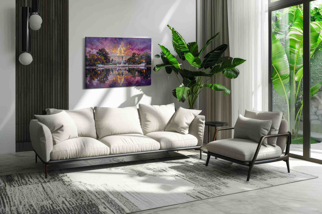 Violet Reverie on Capitol Lake - Landmark Wall Art, Travel Canvas Print, Famous Places Art