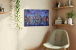 Violet Storm Over the Skyline landmarks canvas print, hanging on wall — view 3