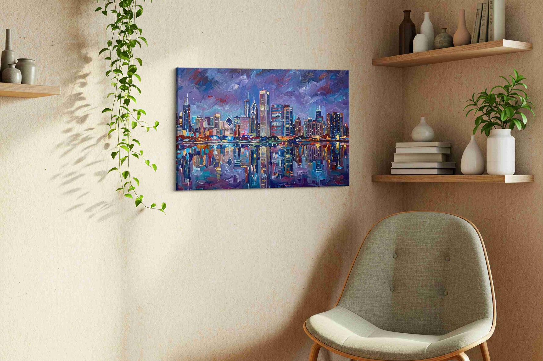 Violet Storm Over the Skyline landmarks canvas print, hanging on wall — view 3