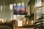 Westminster in Lavender Fire landmarks canvas print in a hung canvas mockup