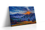 Ember Sun Over Cobalt Peaks landscape canvas print, gallery-wrapped, ready to hang