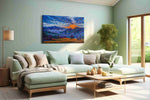 Ember Sun Over Cobalt Peaks landscape canvas print shown in a wall scene