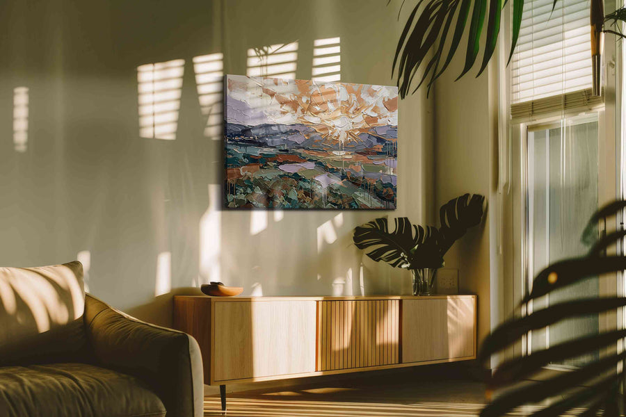 Gilded Break of Day landscape canvas print in a contemporary interior mockup