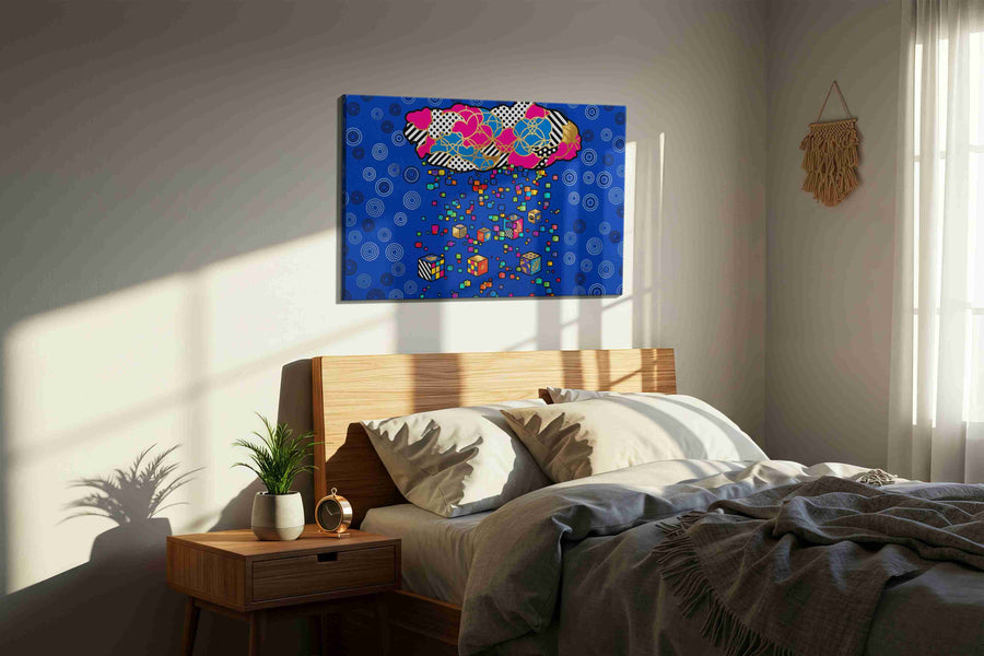 Dreamcloud Mosaic Cascade modern canvas print, displayed in a bedroom