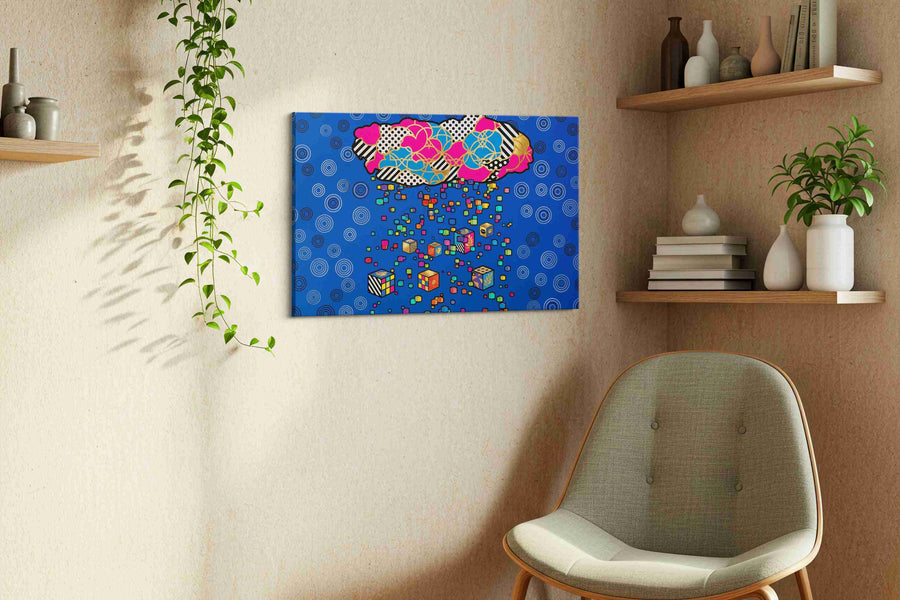 Dreamcloud Mosaic Cascade modern canvas print, displayed in a living room
