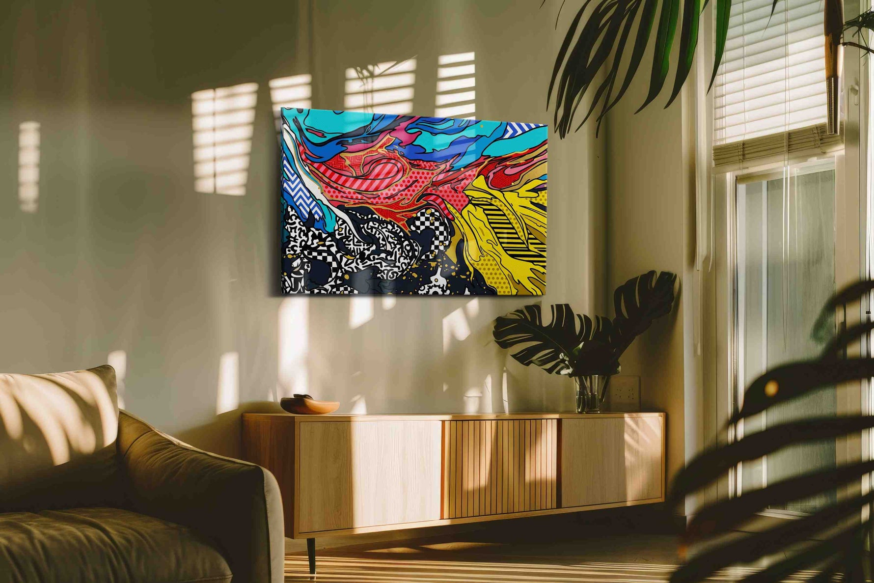 Electric Tidal Reverie modern canvas print in a contemporary interior mockup