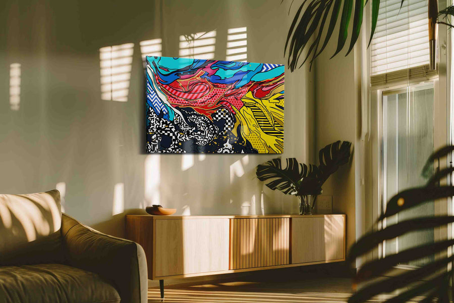 Electric Tidal Reverie modern canvas print in a contemporary interior mockup