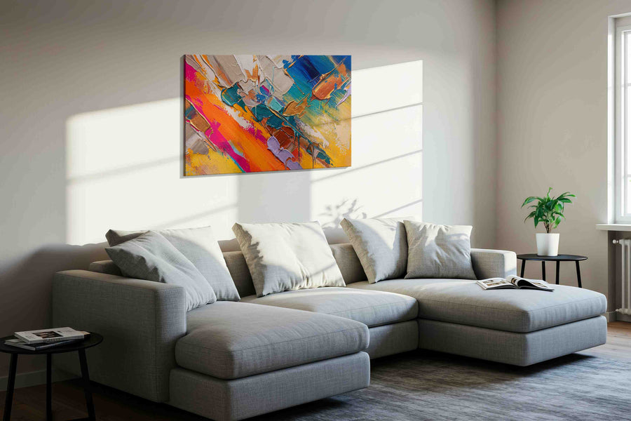 Gilded Tides of Ember modern canvas print in a living room scene