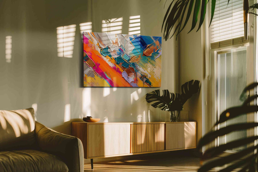 Gilded Tides of Ember modern canvas print, on wall, lifestyle preview