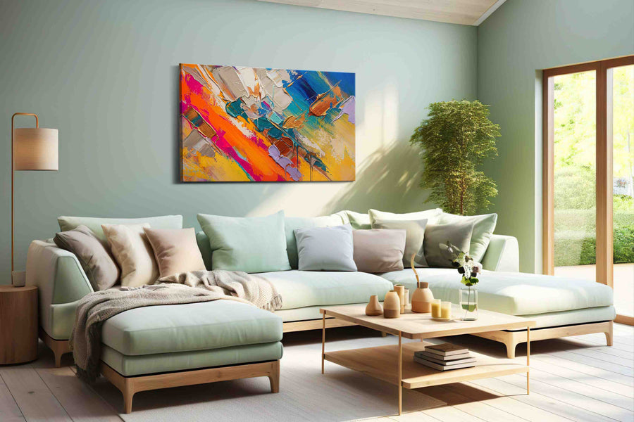 Gilded Tides of Ember modern canvas print, hanging on wall