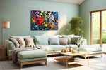 Midnight Feast in Splatter Blue modern canvas print shown in a wall scene