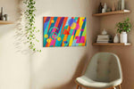 Neon Geometry Parade modern canvas print in a living room scene