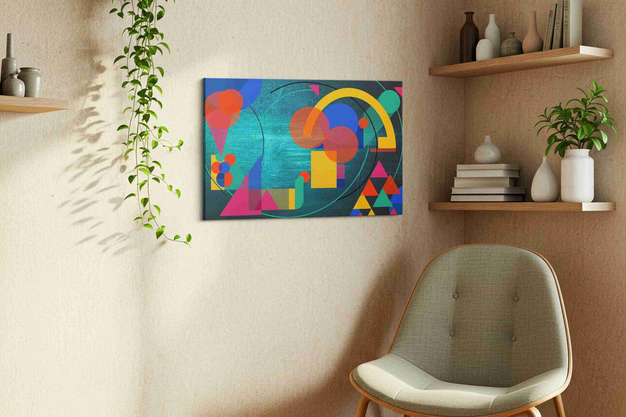 Neon Geometry Tide modern canvas print, displayed in a living room