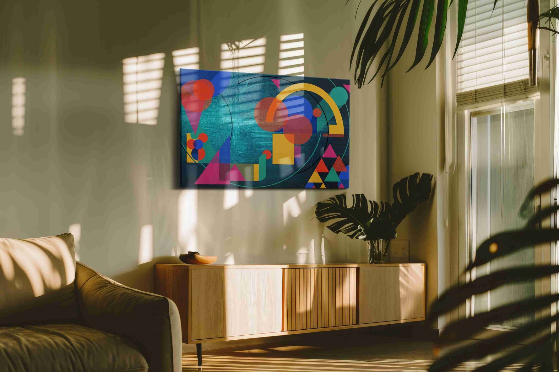 Neon Geometry Tide modern canvas print, on wall, lifestyle preview