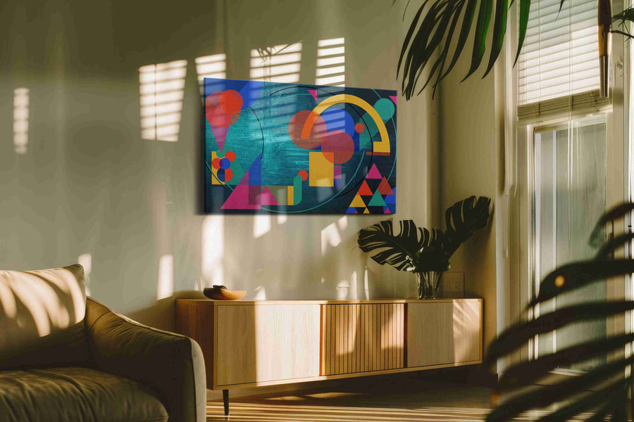 Neon Geometry Tide modern canvas print, on wall, lifestyle preview