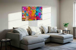 Neon Mosaic Reverie modern canvas print, displayed in a living room