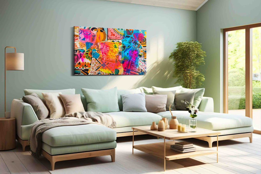 Neon Mosaic Reverie - Modern Wall Art, Contemporary Canvas Print, Minimalist Decor