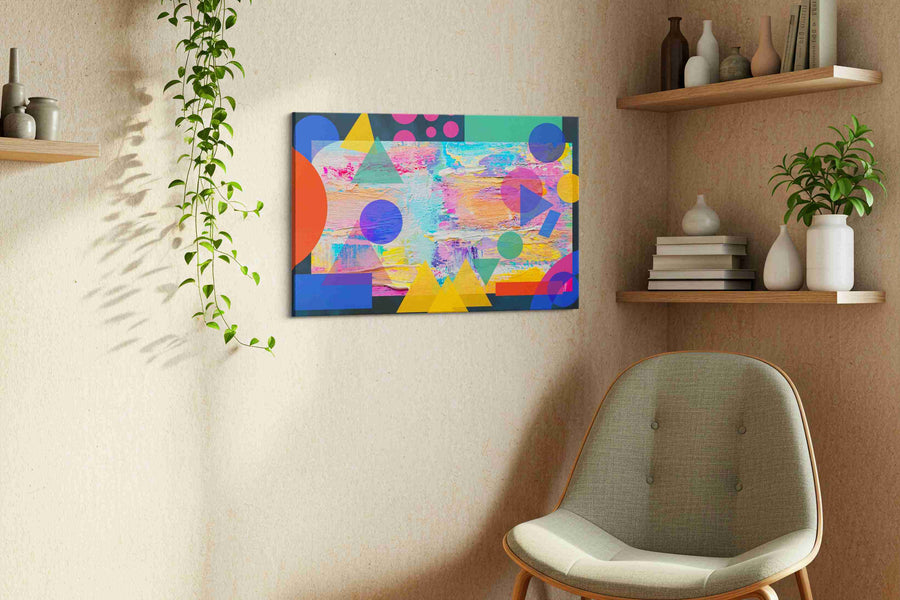Neon Tectonics Reverie modern canvas print styled in a living room