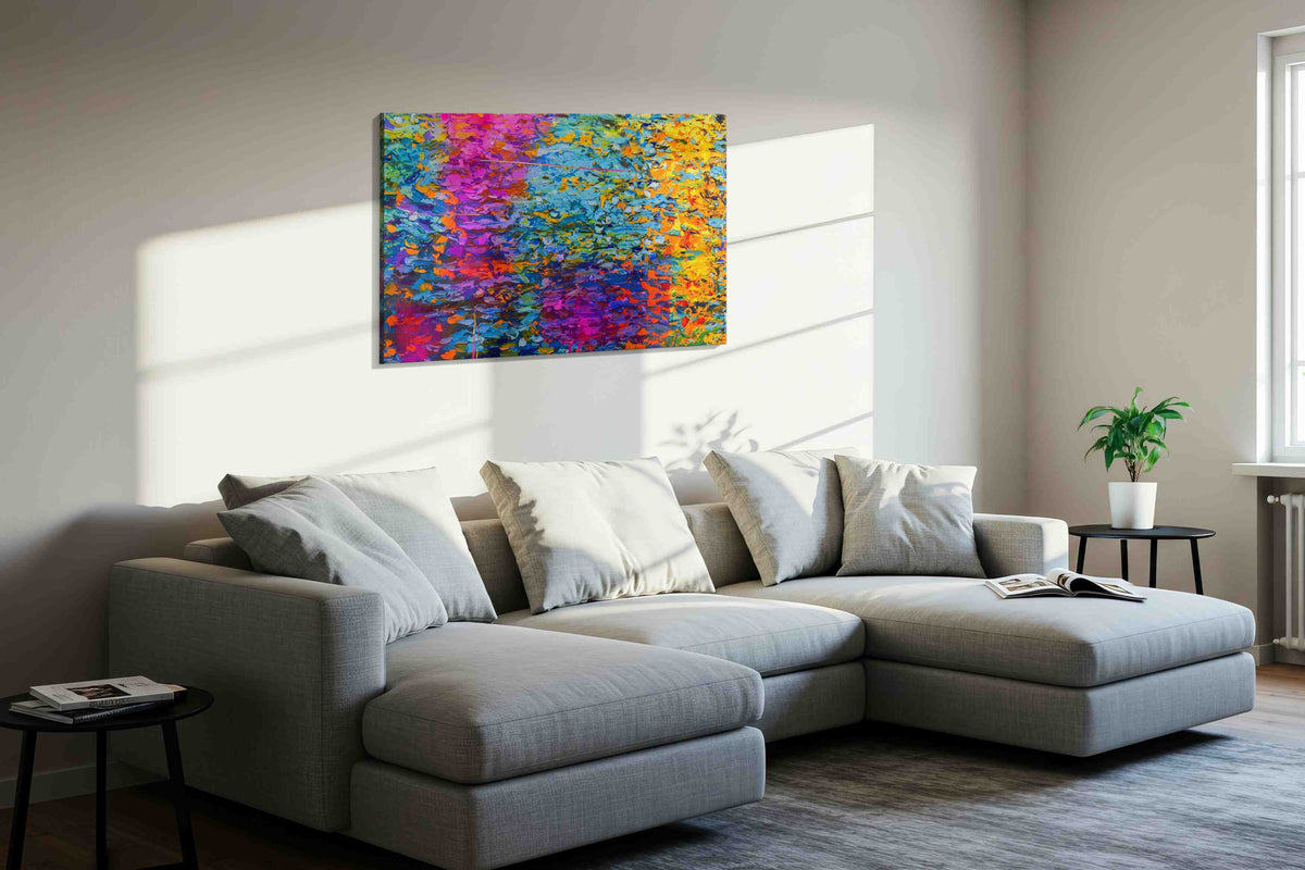 Neon Tidal Mosaic modern canvas print in a living room scene