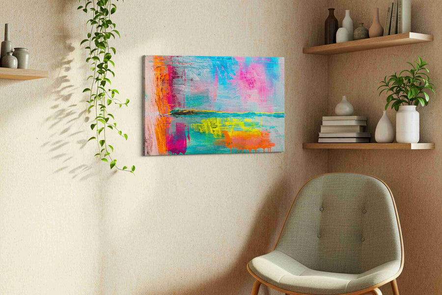 Neon Tide Reverie modern canvas print, displayed in a living room