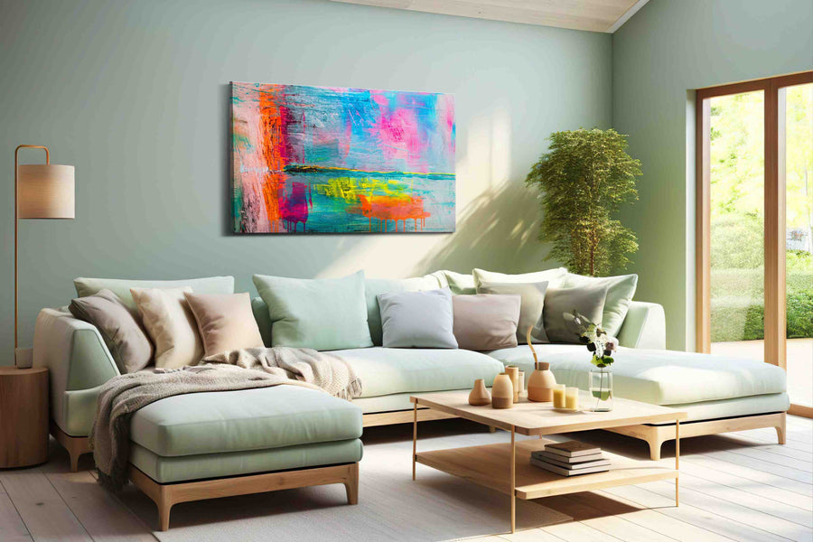 Neon Tide Reverie modern canvas print, hanging on wall