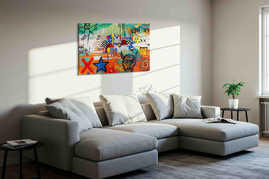 Raw Now Rebellion modern canvas print in a living room scene