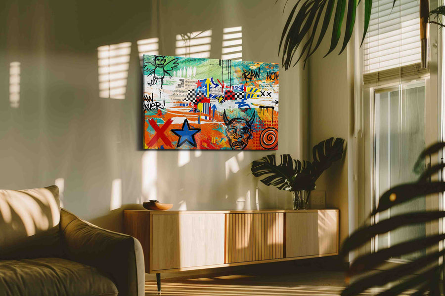 Raw Now Rebellion modern canvas print, on wall, lifestyle preview
