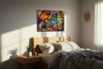 Solar Rhapsody in Black modern canvas print, displayed in a bedroom