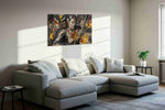 Velvet Riot in Gold modern canvas print in a living room scene