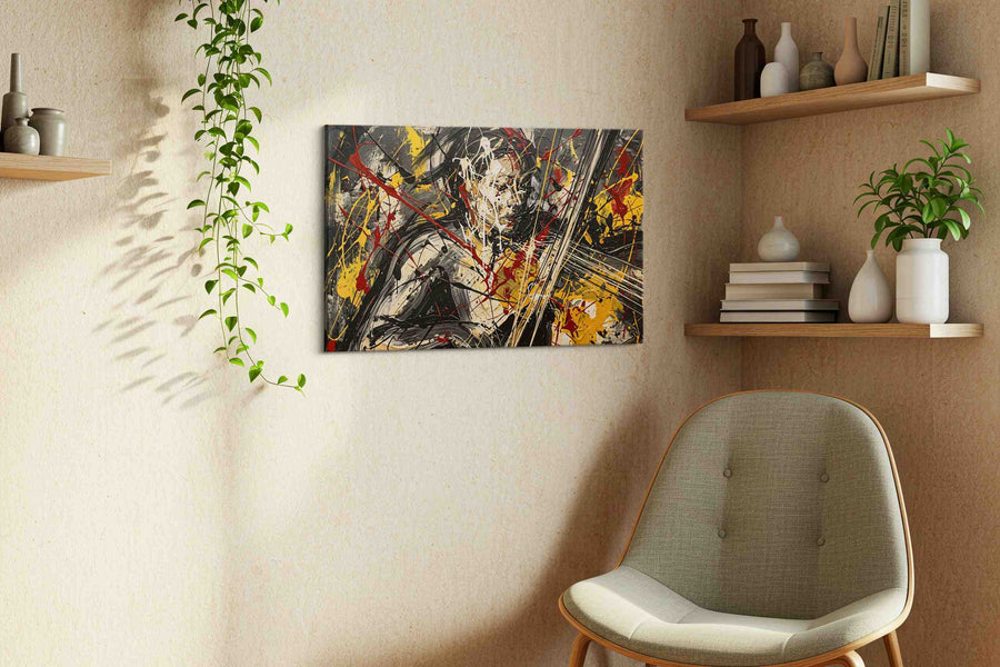 Velvet Riot in Gold modern canvas print, displayed in a living room