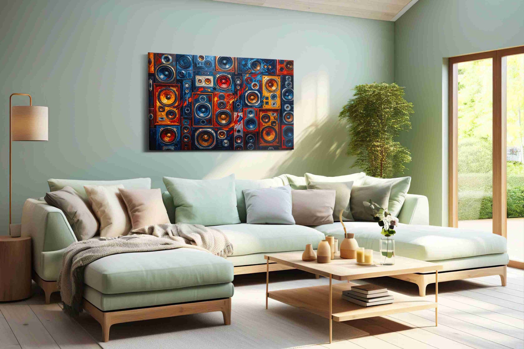 Electric Echo Mosaic music canvas print, hanging on wall