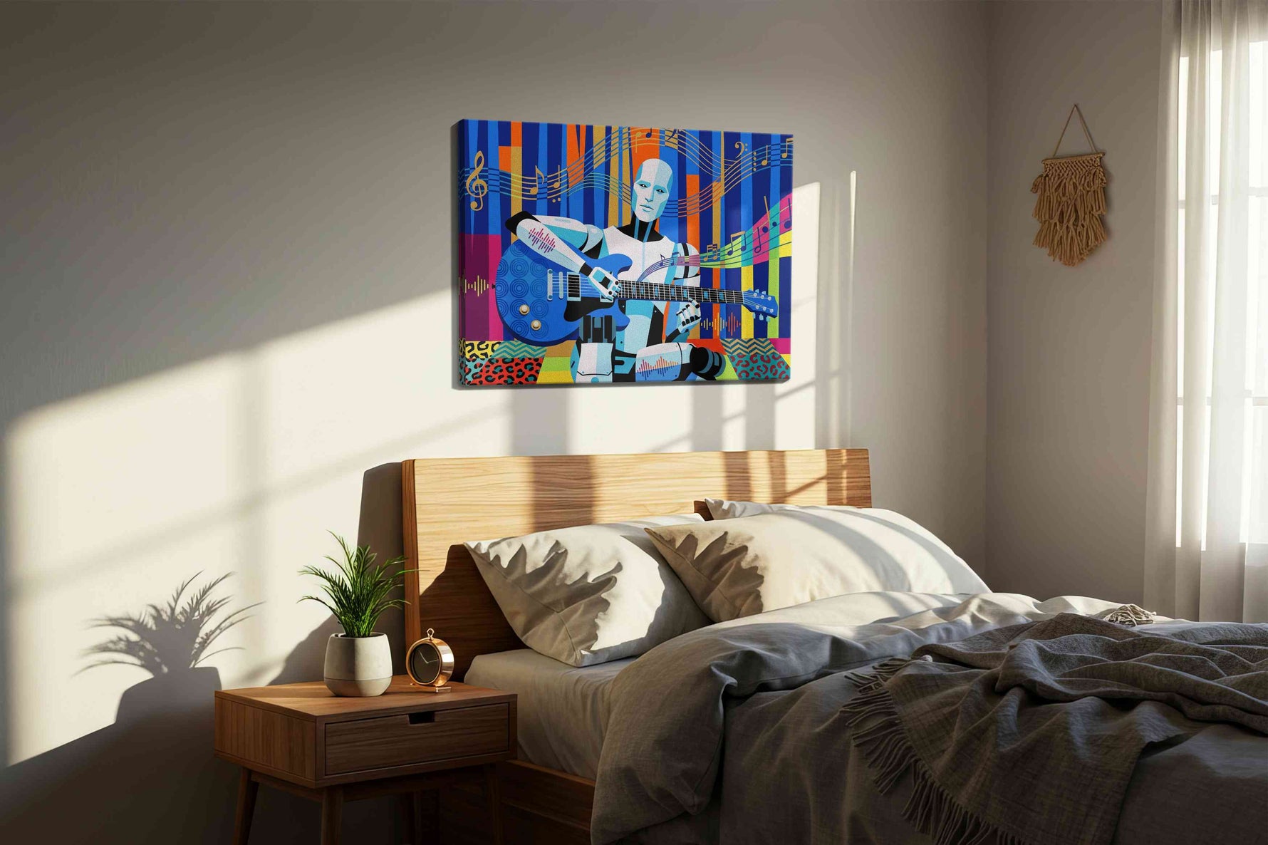 Neon Sonata Circuit music canvas print, displayed in a bedroom
